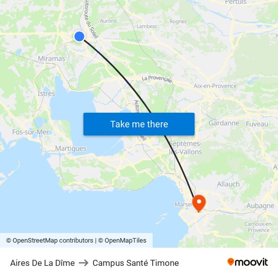 Aires De La Dîme to Campus Santé Timone map