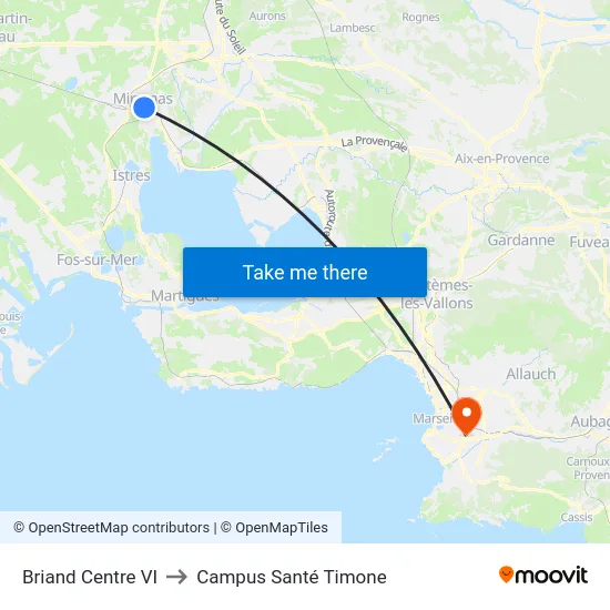 Briand Centre VI to Campus Santé Timone map
