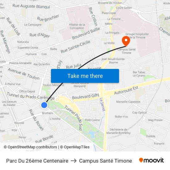 Parc Du 26ème Centenaire to Campus Santé Timone map