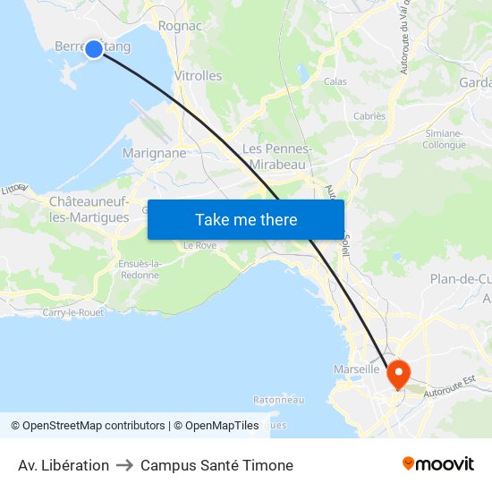 Av. Libération to Campus Santé Timone map