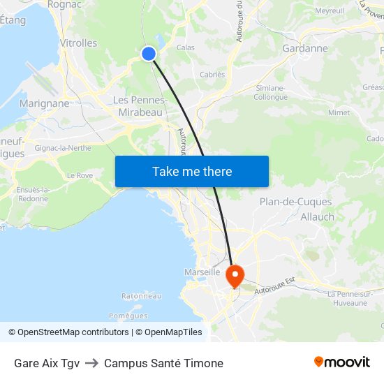 Gare Aix Tgv to Campus Santé Timone map