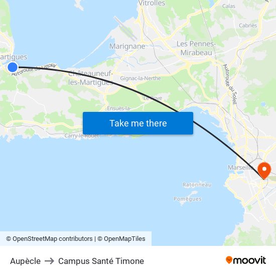 Aupècle to Campus Santé Timone map