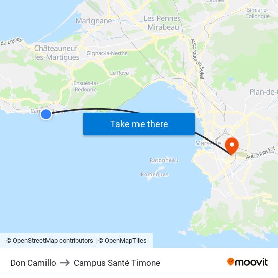 Don Camillo to Campus Santé Timone map