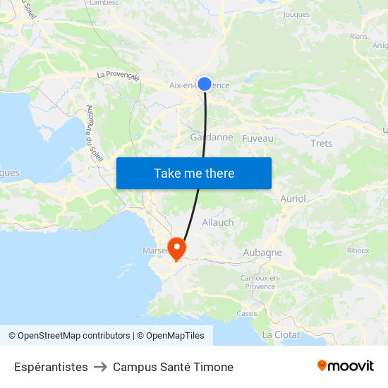 Espérantistes to Campus Santé Timone map