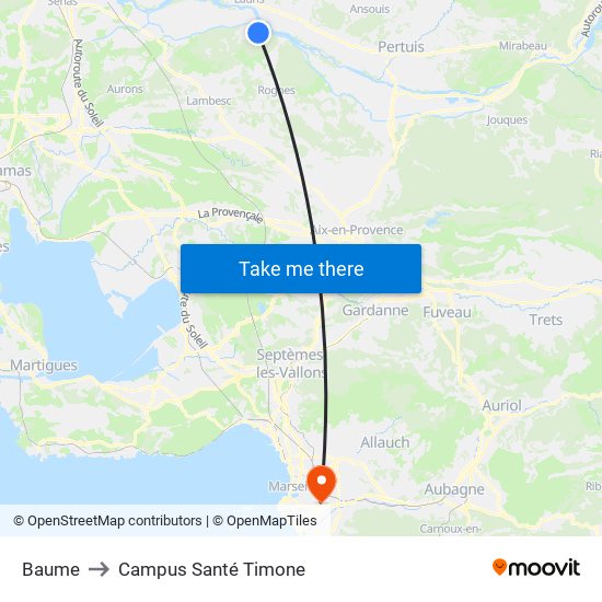 Baume to Campus Santé Timone map