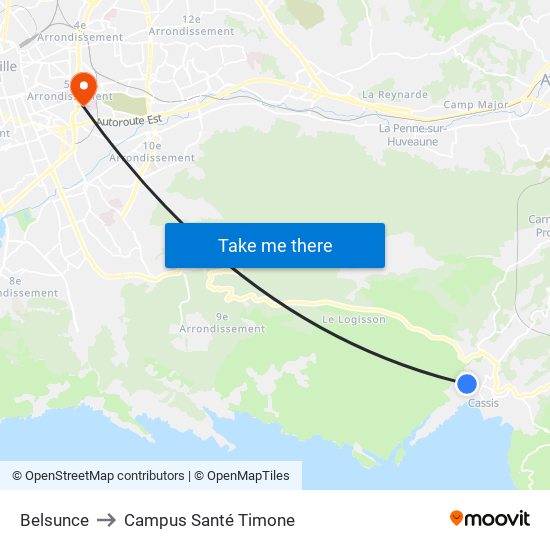 Belsunce to Campus Santé Timone map