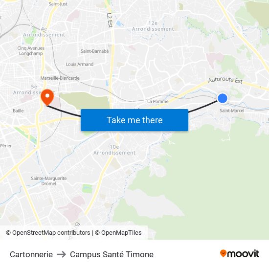 Cartonnerie to Campus Santé Timone map