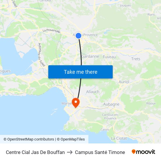 Centre Cial Jas De Bouffan to Campus Santé Timone map