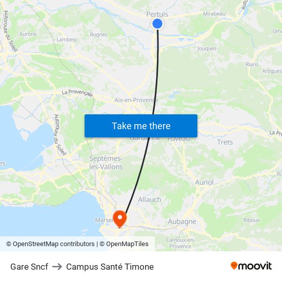 Gare Sncf to Campus Santé Timone map