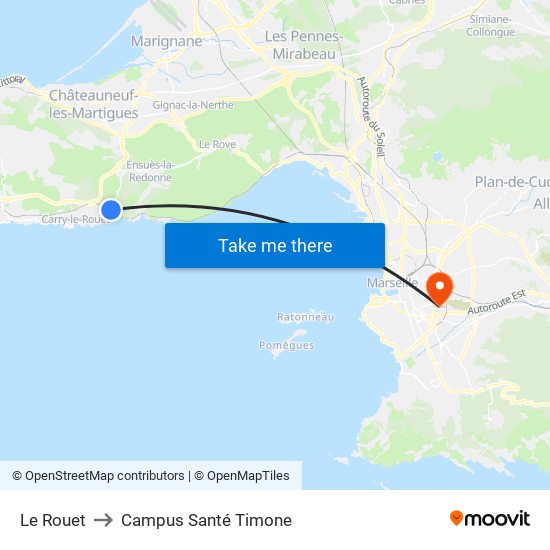 Le Rouet to Campus Santé Timone map