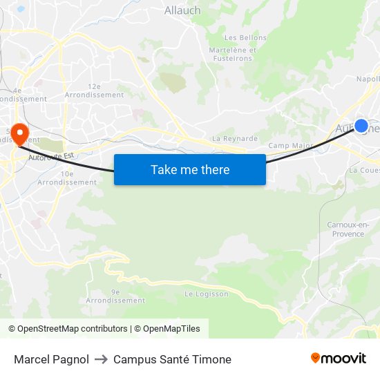 Marcel Pagnol to Campus Santé Timone map