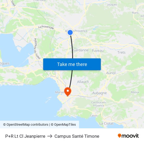 P+R Lt Cl Jeanpierre to Campus Santé Timone map
