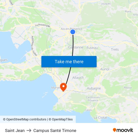 Saint Jean to Campus Santé Timone map