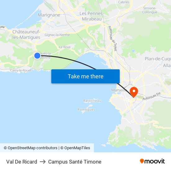 Val De Ricard to Campus Santé Timone map