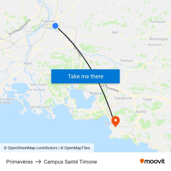 Primevères to Campus Santé Timone map