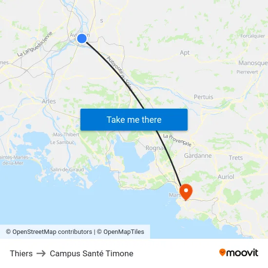 Thiers to Campus Santé Timone map