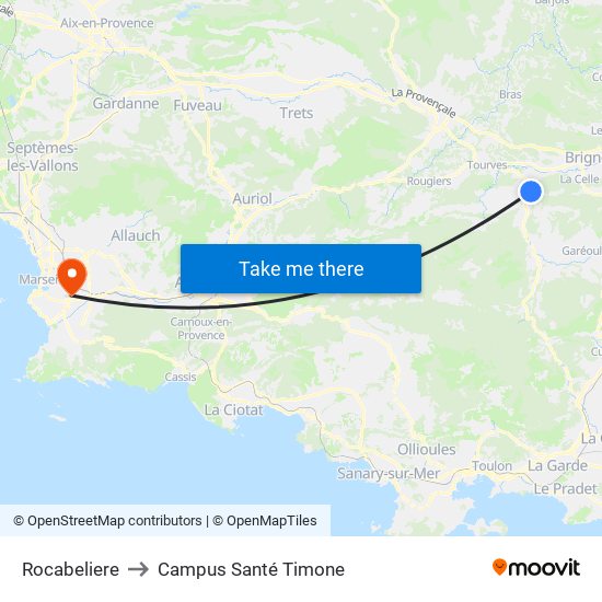 Rocabeliere to Campus Santé Timone map