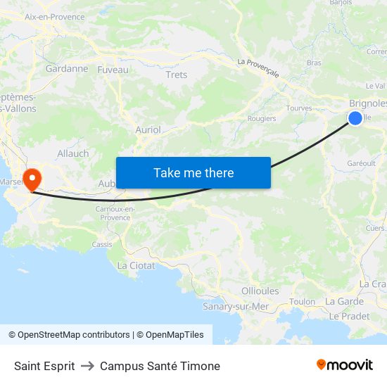 Saint Esprit to Campus Santé Timone map