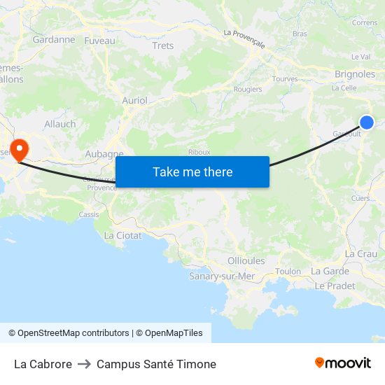 La Cabrore to Campus Santé Timone map