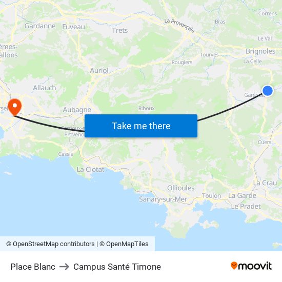 Place Blanc to Campus Santé Timone map