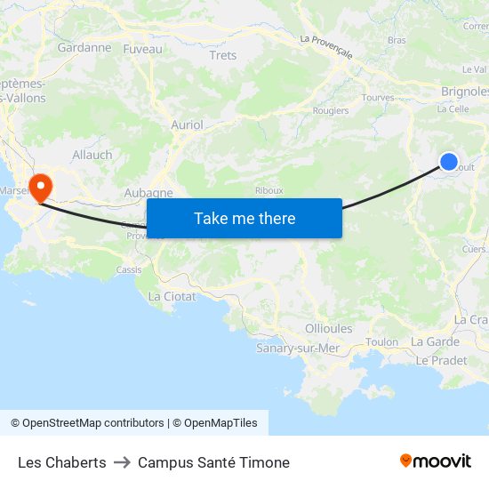 Les Chaberts to Campus Santé Timone map