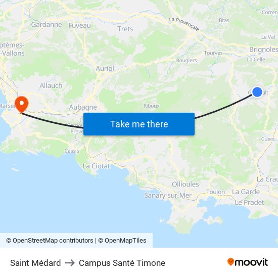 Saint Médard to Campus Santé Timone map