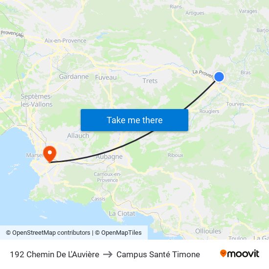 192 Chemin De L'Auvière to Campus Santé Timone map