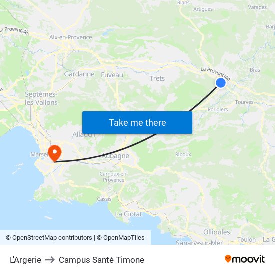 L'Argerie to Campus Santé Timone map