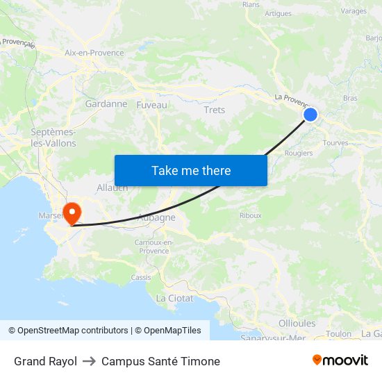 Grand Rayol to Campus Santé Timone map