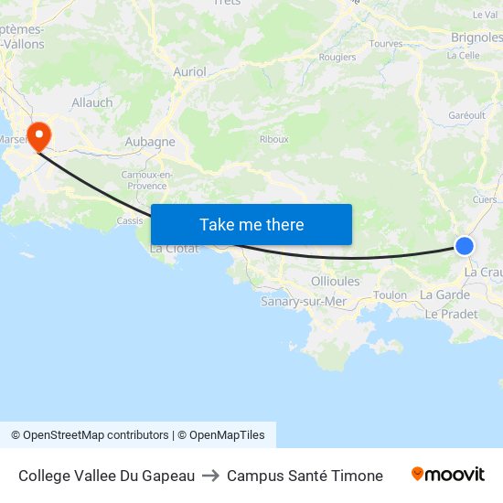 College Vallee Du Gapeau to Campus Santé Timone map