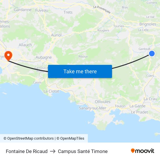 Fontaine De Ricaud to Campus Santé Timone map