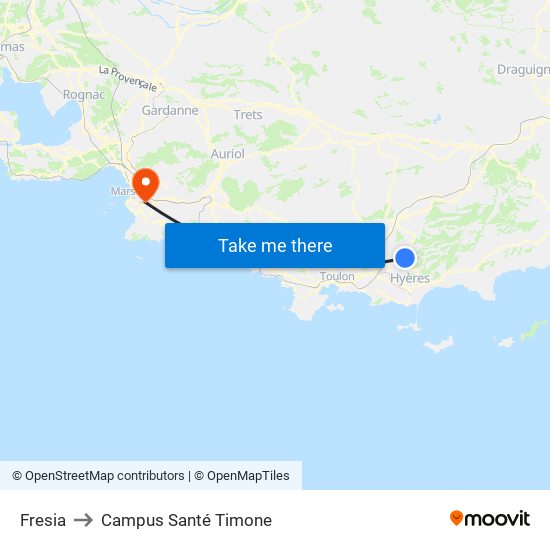 Fresia to Campus Santé Timone map
