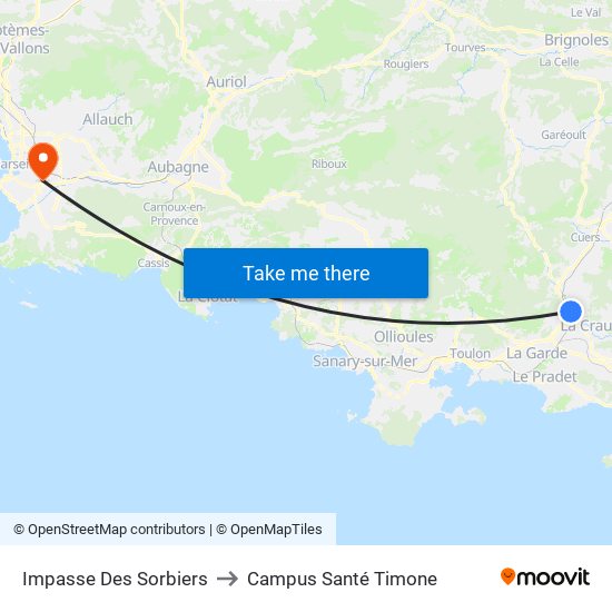 Impasse Des Sorbiers to Campus Santé Timone map