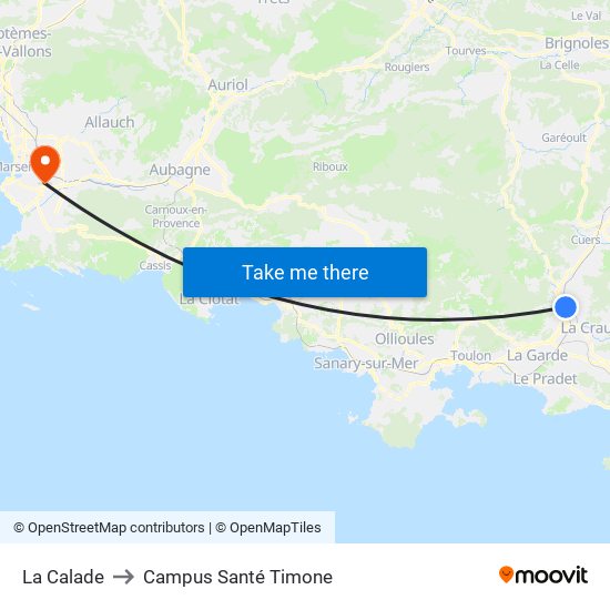 La Calade to Campus Santé Timone map