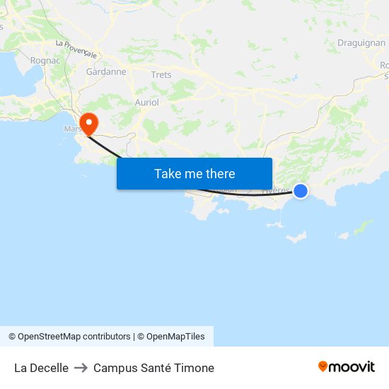La Decelle to Campus Santé Timone map