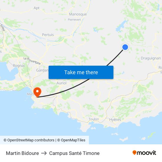 Martin Bidoure to Campus Santé Timone map