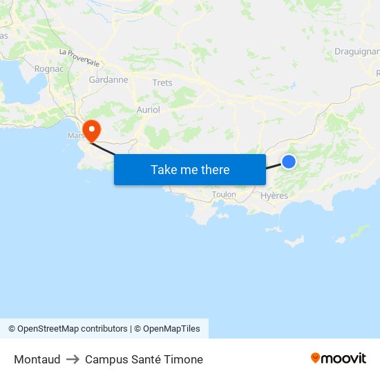 Montaud to Campus Santé Timone map