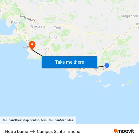 Notre Dame to Campus Santé Timone map