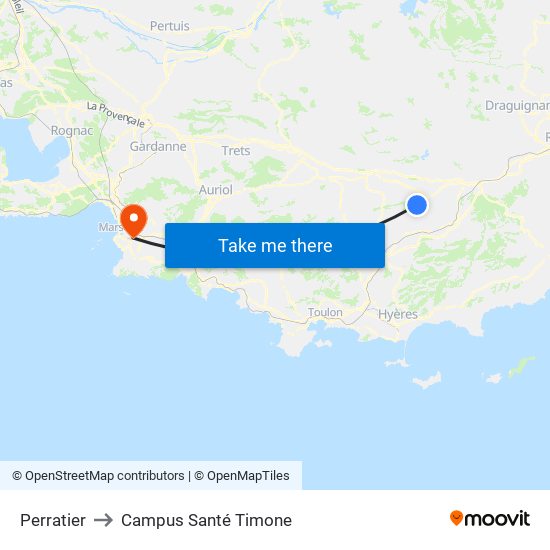 Perratier to Campus Santé Timone map