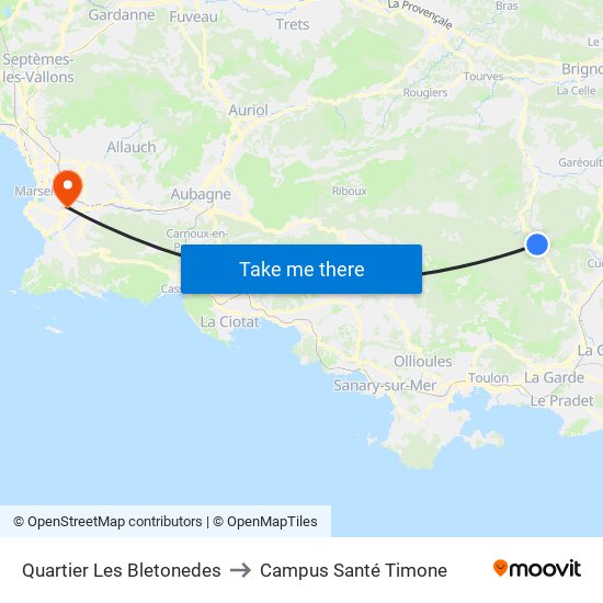 Quartier Les Bletonedes to Campus Santé Timone map