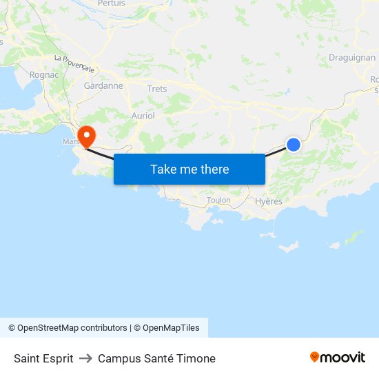 Saint Esprit to Campus Santé Timone map