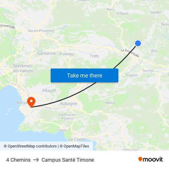 4 Chemins to Campus Santé Timone map