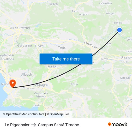 Le Pigeonnier to Campus Santé Timone map