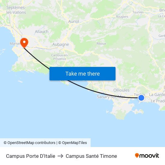 Campus Porte D'Italie to Campus Santé Timone map