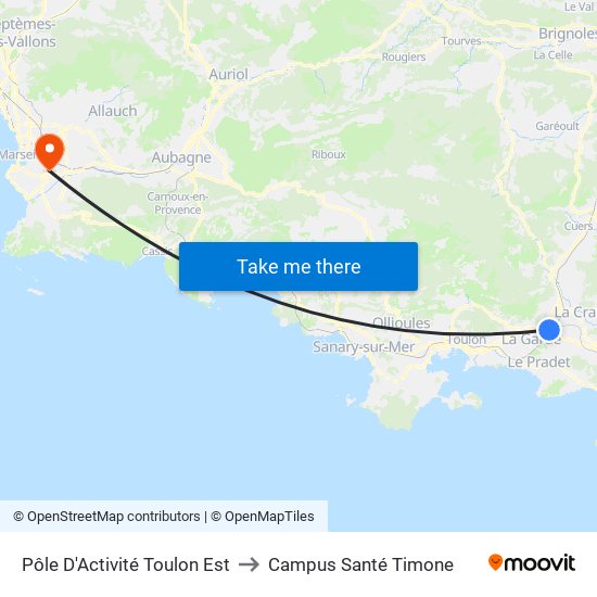 Pôle D'Activité Toulon Est to Campus Santé Timone map
