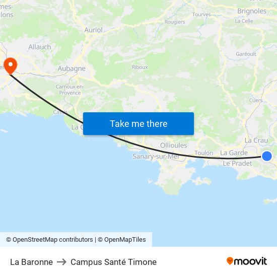 La Baronne to Campus Santé Timone map