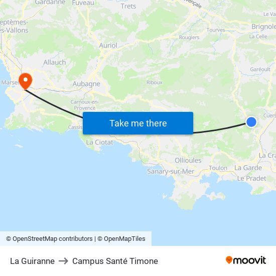 La Guiranne to Campus Santé Timone map