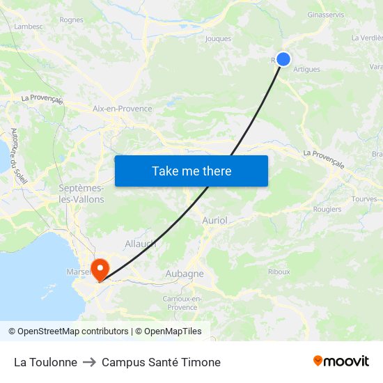 La Toulonne to Campus Santé Timone map