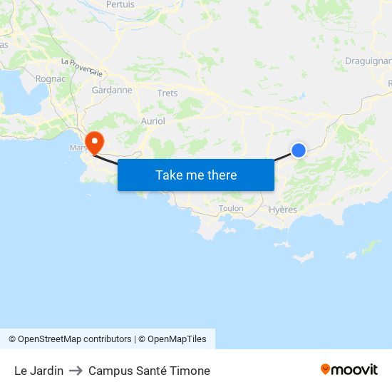 Le Jardin to Campus Santé Timone map