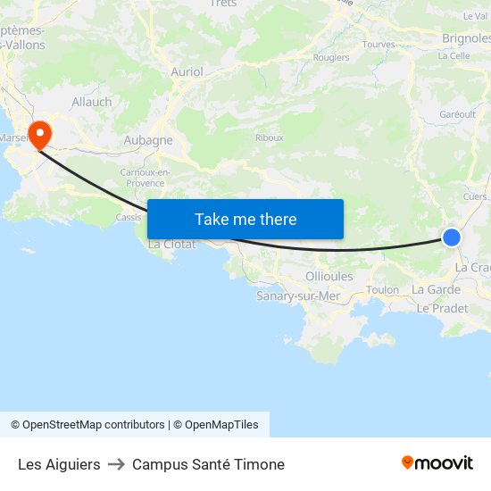 Les Aiguiers to Campus Santé Timone map